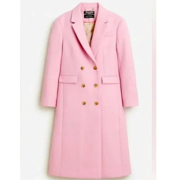 J. CREW Pink Orchid Double-breasted topcoat in Italian melton wool blend
